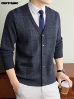 Men’s Textured Wool-Cashmere V-Neck Cardigan - Image 8