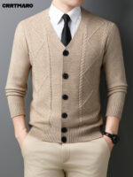 Men’s Textured Wool-Cashmere Button Cardigan