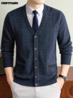 Men’s Textured Wool-Cashmere V-Neck Cardigan - Image 6