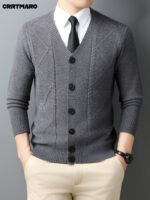 Men’s Textured Wool-Cashmere Button Cardigan - Image 3