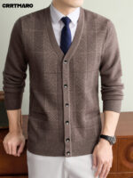 Men’s Textured Wool-Cashmere V-Neck Cardigan - Image 2